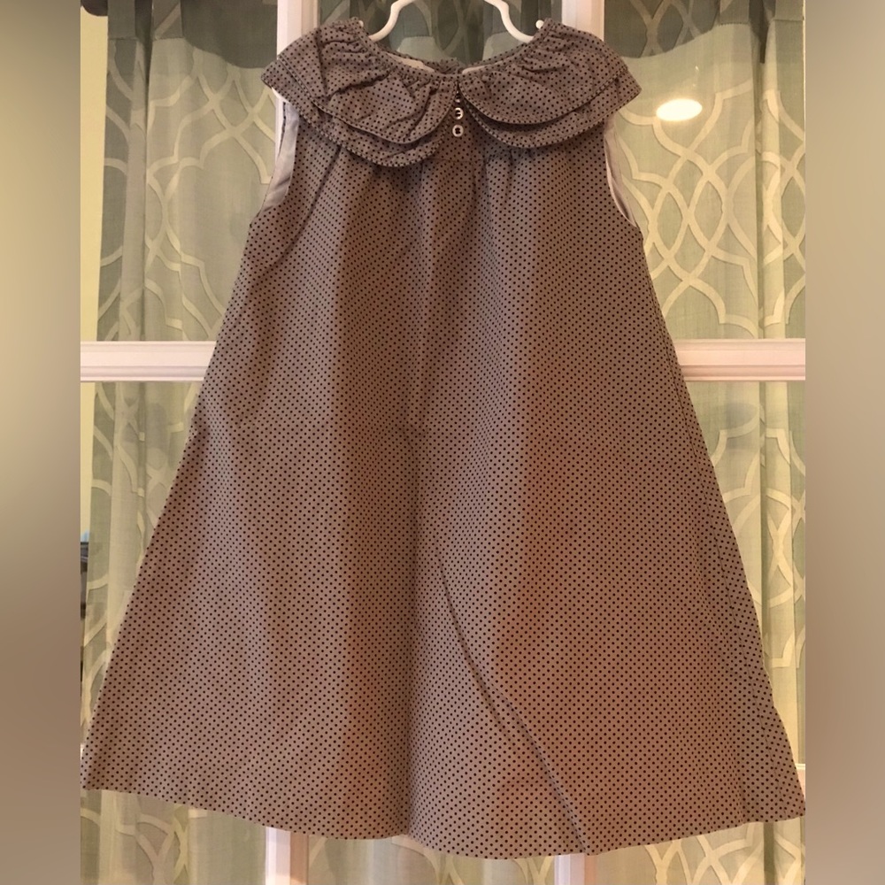 Olive Juice size 6 100% cotton sleeveless brownish tan dress w/ black polka dots